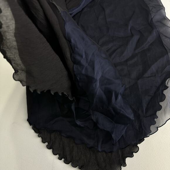 etro Italy 100% silk solid blue black crinkle Ruffle Hem scarf - Picture 7 of 16